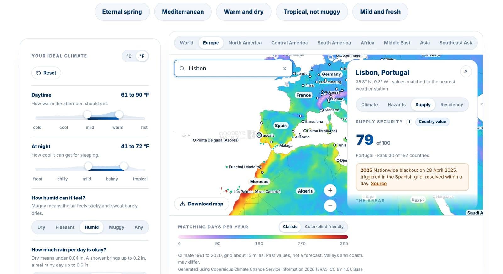 The Club map: your own sliders, climate types and place details